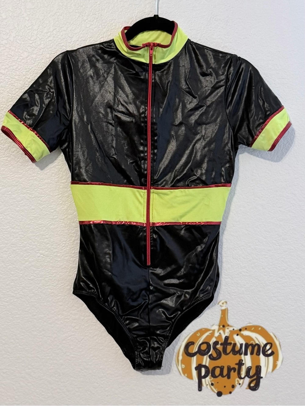 Black and Neon Yellow Zip-Front One-Piece/Bodysuit Costume Size XS/S